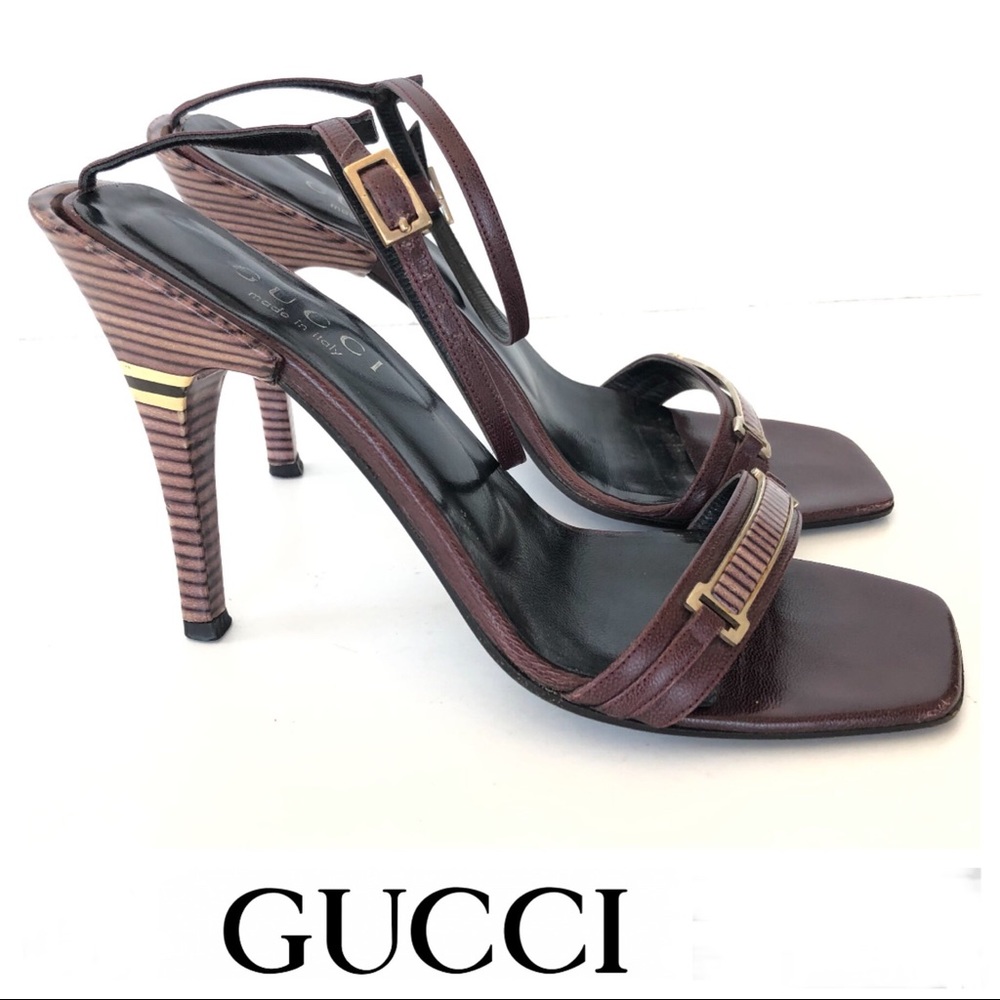 GUCCI Purple Strappy Ankle  Heel Sandals Sz7   Free gift if purchased 48 hrs
